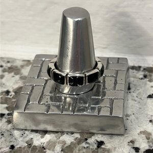 Black Onyx Inlay Stone Band Sterling Silver Ring